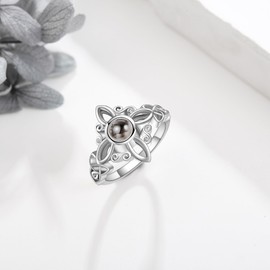 Witch Knot Rings Sterling Silver Witch Magic Knot Rings Moonstone I Love You 100 Languages Projection Celtic Rings Witch Wicca Pagan Jewellery for Women Girls, Sterling Silver