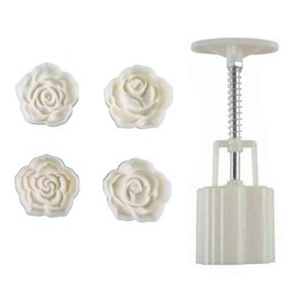 Mantouxixi Vctitil - 4 sellos de galletas para pastel de luna, 3D, para manualidades en 3D, patrones de pastel de luna, para festival de mediados de otoño, patrones de molde de flores de rosa, molde
