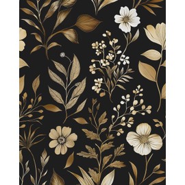 Black Gold Wallpaper Peel and Stick, Vintage Dark Floral Contact Paper, 17.5" x 118" Golden Antique Boho Botanical Wall Paper Self Adhesive Removable Waterproof for Bedroom Cabinet Drawer Table Decor