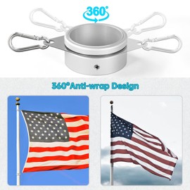 Anovo Flag Pole Rings, Aluminum Alloy Flagpole Rings 360° Rotating Anti Wrap Flag Mounting Ring with Carabiner for 1.75-2.02 Inch Diameter Flagpole (Matte Silver, 2 Inch -Pack of 2)