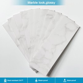 BeNice Selbstklebende Wandfliesen aus Marmor, U-Bahn-Fliesen, selbstklebende Wandfliesen, Spritzschutzfliesen für Küche, Badezimmer, einzelne Fliesen(16 Fliesen, Carrara-Weiß)