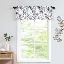 FMFUNCTEX Kitchen Window Curtain Valance, Black Branch Pattern Valance for Living Room, Farmhouse Semi Sheer Privacy Small Short Curtain 50 x 15 Inch Long for Bathroom, Rod Pocket 1 Panel Black White
