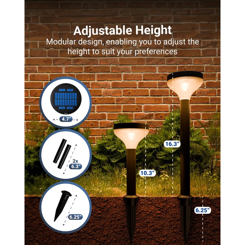 Sunco 6 Pack Round Solar Pathway Lights Outdoor, Super Bright
