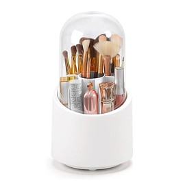 Organizador de Brochas de Maquillaje Almacenamient, Organizador Giratorio para Brochas de Maquillaje con Tapa, Organizador de Brochas de Maquillaje Resistente Al Polvo para Cambiador, Baño (Blanco)