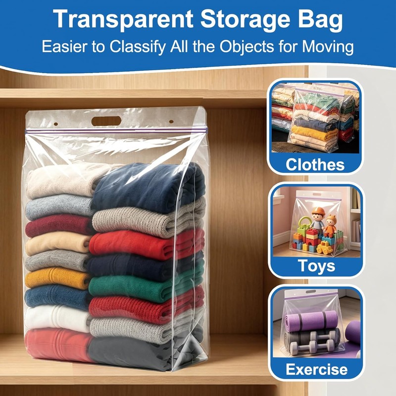 20 Gallon Jumbo Storage Bags, Pack of 3, Clear Plastic