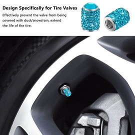 Bling Tire Stem Valve Caps, Crystal Tire Caps Shinny Rhinestone Universal Car Dustproof Tire Valve Caps for Car SUV Motorcycle Bicycle Truck (Sky Blue)