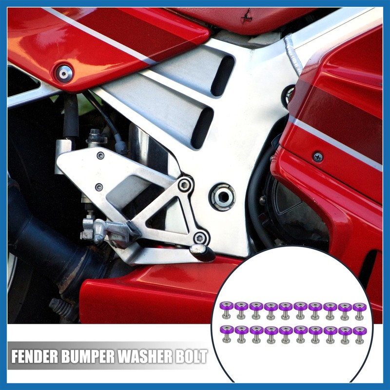 A ABSOPRO 20 Pcs Motorcycle Purple Fender Bumper Washer Bolt