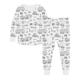 Tiko & Hayko HAND PAINTED HOMEWEAR SET/COLORING PAJAMAS SET FOR BOY AND GIRL (CONSTRUCTION ZONE, 4 years)