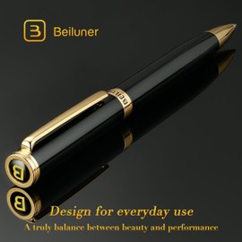 BEILUNER Luxury Gel Pen with 24K Gold Finish, Black Piano Lacquer, Luxury Grade Craftsmanship, Best Pen Gift Set for Men and Women, Professional, Executive, Office, Retractable Nice Pens