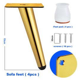 Gueenky Pack of 4 Furniture Feet, Slanted 15 cm, Metal Table Legs, Gold, Maximum Load 300 kg, Furniture Legs, Cabinet Feet, Coffee Table Feet Legs for Furniture, Sofas, Tables