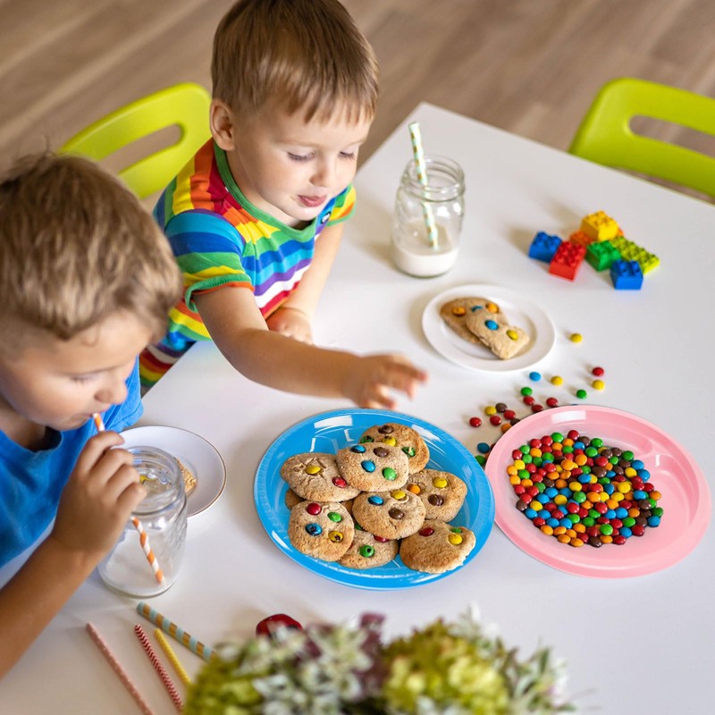 Whaline 100Pcs 10 Inch 3 Compartment Divided Plates Plastic Disposable
