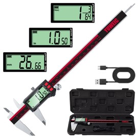 YUWEIC Digital Caliper 8 Inch, Rechargeable Calipers with LCD Screen, Inch/MM/Fraction, Stainless Steel Vernier Caliper Measuring Tool for DIY, Household, Jewelers Tools, 3D Printer