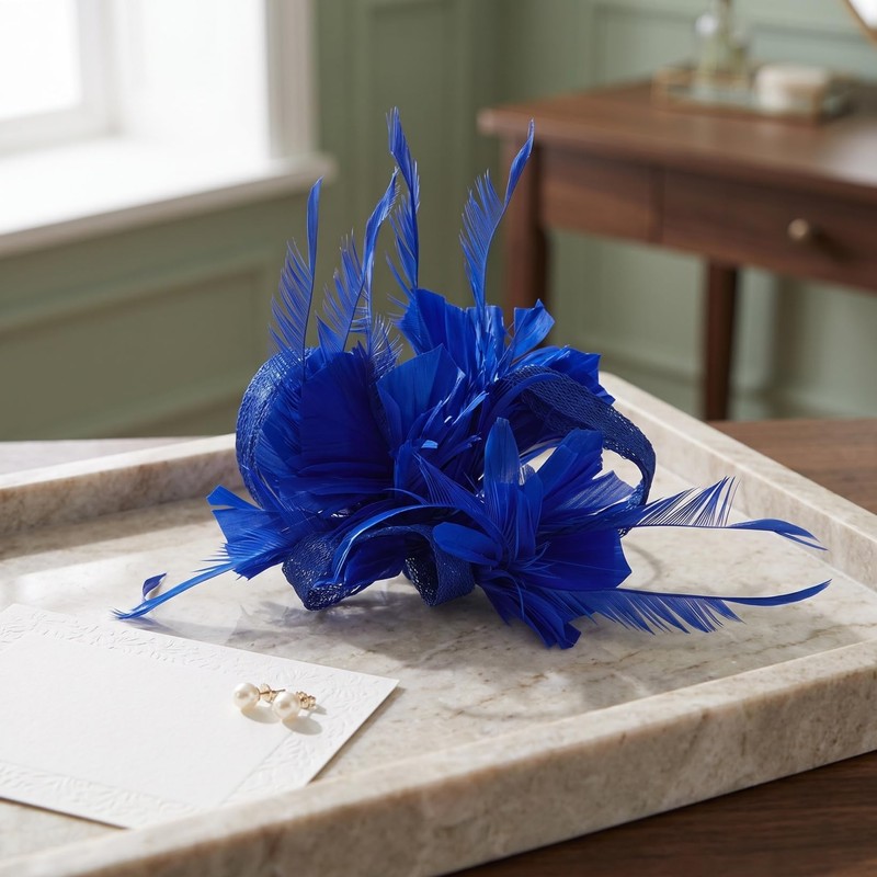 Luxshiny Royal Blue Fascinator Hair Clip 14 cm