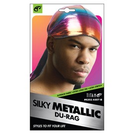 Titan SILKY METALLIC DU RAG DARK RAINBOW Silk Durag for Men Satin Durag Extra Long Tail Ultra Stretch