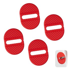 4 PCS Car Door Latch Covers, Carbon Fiber Car Door Lock Protective Covers, Shock-Absorbing Doors Lock Protector, Universal for Most Cars (Red)
