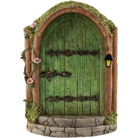 Pchnfei Green Fairy Door, Wooden Miniature Fairy Garden Doors, Outdoor Mini Gnome House Accessories for Tree Trunk Ornaments, Garden Miniatures, for Outdoors, Gnome for Tree Trunk