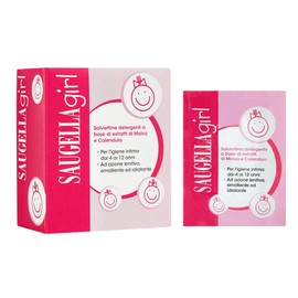 Saugella Girl Intimate Soothing and Softening Wipes for Girls 4 to 12 Years Convenient Transport Wipes 10 Bags - 60g