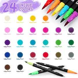 joyoldelf Brush Pen Lettering 24 Colours - Felt Tip Pens with Large Fine Tip, Dual Tip Brush Pen Stabilo, Colourful Pens for Watercolour Dying, for Journal, Painting, Colouring