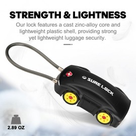 SURE LOCK TSA Compatible Travel Luggage Locks, Inspection Indicator Car Lock (Black)