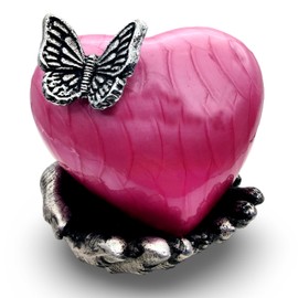 Pink Butterfly Heart Cremation Urn for Ashes with Hand Shape Stand Memorial Humans Keepsake for Women and Men