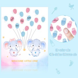 YANSYUN Gender Reveal Party Fingerprint Tree, Elephant Theme Baby Shower Gender Reveal Fingerprint Guest Book, Gender Reveal Baby Shower Party Ideas Gender Reveal Keepsake Decoration