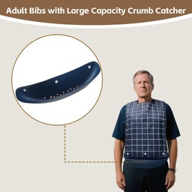 Adult Bibs for Men Women Elderly Senior,3-Pack Washable Waterproof Bib with Crumb Catcher,Easy to Clean and Carry,Reusable Removable Adjustable Feeding Eating Bibs(Blue Curry Gray)