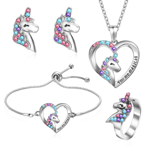 Smilcloud 4 PCS Girls Jewelry Set Unicorn Mermaid Necklace Bracelet