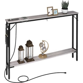 SAUCE ZHAN Sofa Table with Outlet and 20W USB C Port, 47" Console Table Behind Couch Table with Steel Frame, Narrow Entryway Table for Sofa, Living Room, Foyer, Hallway, Entry, Grey