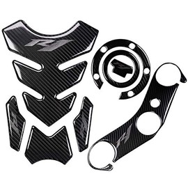 REVSOSTAR 5D Real Carbon, Motorcycle Gas Tank Protector, Grey Tank Pad Sticker, Tank Cap, Fuel Cap Decal, Triple Tree Front End Upper for R1, 3 Pcs Per Set