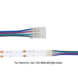 Clearhill 10mm 4Pin 10Pcs RGB LED Strip Connectors,Solderless Strip to Wire Connectors + 10cm Cable-Gapless Connection for 5V/12V/24V RGB LED Strips,No Soldering Required,Secure Connection.