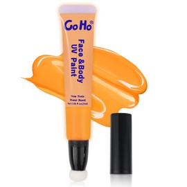 Go Ho Glow UV Neon Gold Face Body Paint,Water Based Bright Color Neon Fluorescent Body Paint with Cushion Applicator,Glow In The Dark Under UV Lighting Party Halloween Makeup Washable