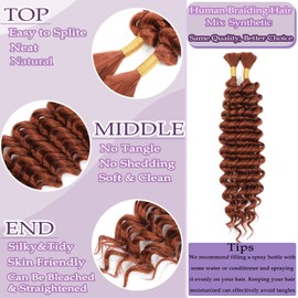 Human Braiding Hair Mix Synthetic Boho Hair for Braiding, 18 Inch Deep Wave Bulk for Boho Braids 2 Pcs Curly Bohemian Wet and Wavy Braiding Hair (350#, 18 Inch)