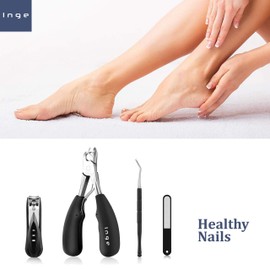 Inge Toenail Clippers | Professional Nail Clippers | Nail Nippers | Toe Nail Clipper for Thick Nails | Nail File Included | 4 Piece Set Boxed