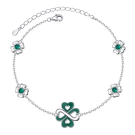 DAOSHANG 925 Sterling Silver Lucky Four Leaf Clover Cubic Zircon Infinity Loop Bracelet Fore Women 7+2" Chain Exquisite Jewelry Ladies Christmas Birthday Valentine's Day Party Present