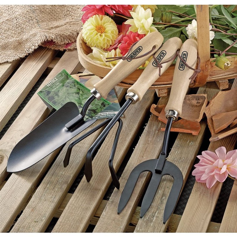Draper 83993 Carbon Steel Hand Fork/Cultivator and Trowel with Hardwood