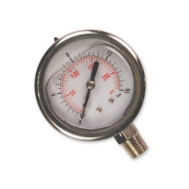 Primefit PGF200B14 Glycerin Filled Bottom Mount Pressure Gauge with 200-PSI NPT, 1/4"