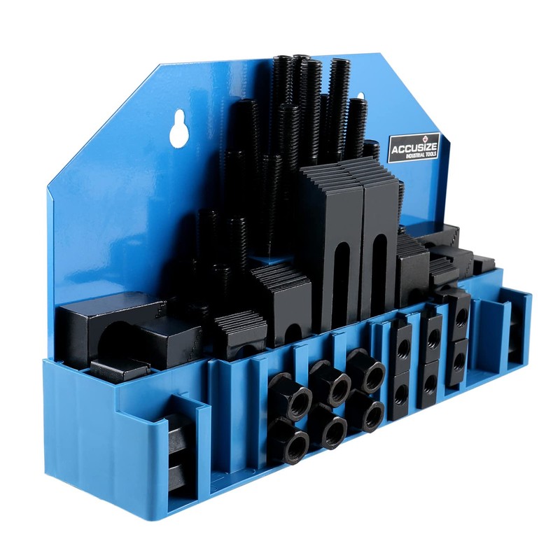 Accusize Industrial Tools 58 Pc Steel Clamping Kit with Wall