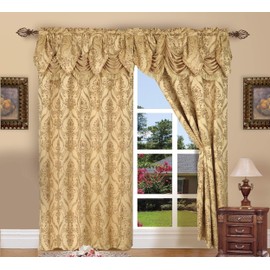 Elegant Comfort Penelopie Jacquard Look Curtain Panels, 54 by 84-Inch, Gold, Set of 2, Penelopie Gold