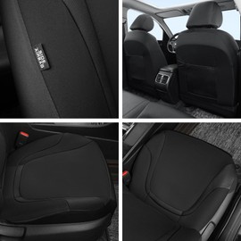 GIANT PANDA Polycotton Front Car Seat Cover, Washable Universal Auto Cloth 2 Front Seats Only, Airbag Compatible, Seat Protector for Pickup, Truck, SUV (Black)