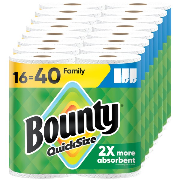 Bounty Paper Towels Quick Size, White, 16 Family Rolls =