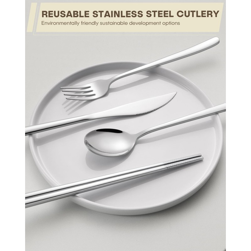Travel Utensils with Case, PHILIPALA 2 Sets 18/8 Stainless Steel