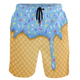 Blue Ice Cream Men's Novelty Beach Shorts Swim Trunks Quick Dry Men Casual Board Shorts with Pockets XXL