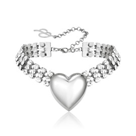 EVER FAITH Large Heart Choker Necklace, Sparkling Rhinestone Necklace, Jewellery Gifts for Women, Crystal