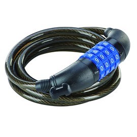 Prophete Coiled Combination Cable Lock Black 150 cm - 4 Number Combination, Freely Coding, Holder for Frame Mounting, Diameter 8 mm, Compact Anti-Theft Protection for Bicycles
