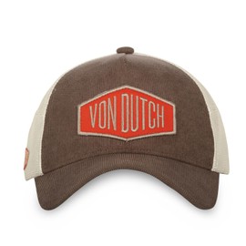 Von Dutch Men's & Women's Cap, CORDUROY Trucker Cap, Adjustable, Brown/Beige/Red, One Size