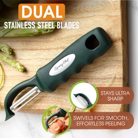 Spring Chef Professional Swivel Vegetable Peeler for Kitchen, Stainless Steel Potato Peeler with Comfortable Handle, Dishwasher Safe Food Peeler for Apple, Veggie, Carrot, Cucumber - Pine Green