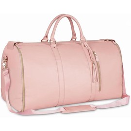 Carry On Garment Bag, Large PU Leather Duffle Bag for Women, Waterproof Garment Bags for Travel with Shoe Pouch, 2 in 1 Hanging Suitcase Suit Travel Bags