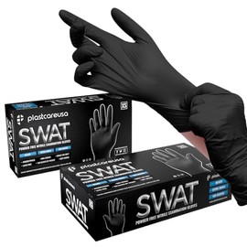 PlastCare USA 100 Guantes de Examen Desechables de nitrilo Extra Grandes, Negros, sin látex ni Polvo