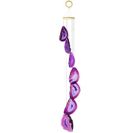 SUNYIK Handmade Natural Agate Slice Wind Chime for Garden Home Decor Window Ornament, Purple, 27-33 Inches