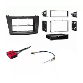 Single or Double Din Car Stereo Install Dash Kit, Wire Harness Plug, and AM/FM Radio Reception Antenna Adapter -Made for Mazda 3: 2010 2011 2012 2013 Mazda3